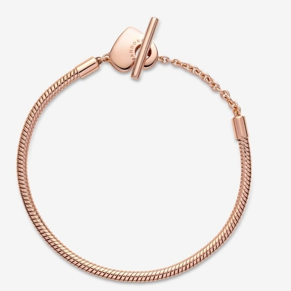 Pandora Moments Heart T-Bar Snake Chain Bracelet rose gold-plated 7.1 IN - Picture 8 of 8